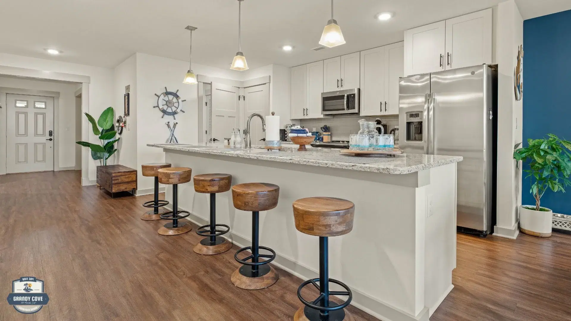 Grandy Cove open-plan living and kitchen view
