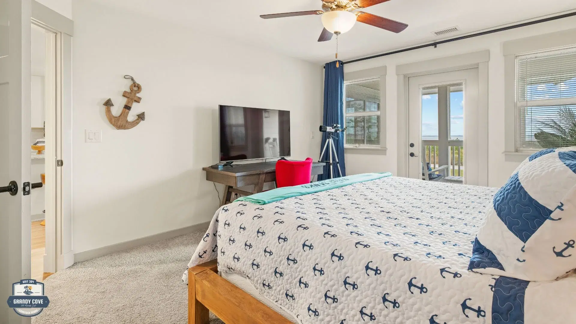 Grandy Cove bedroom with warm tones