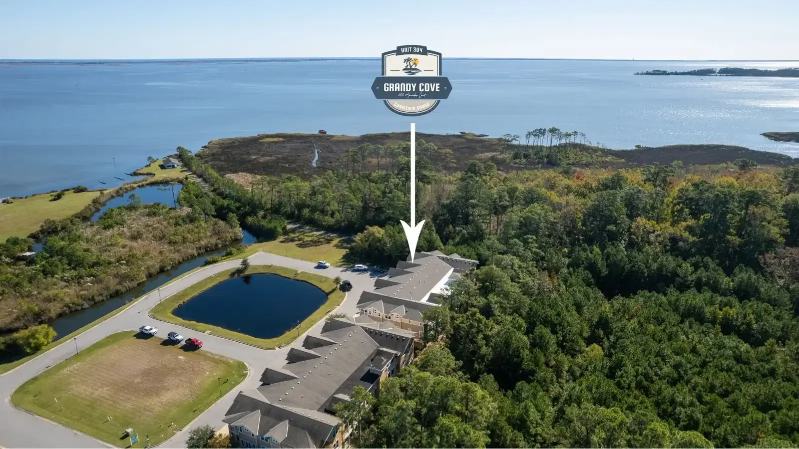 Aerial view of the Grandy Cove property