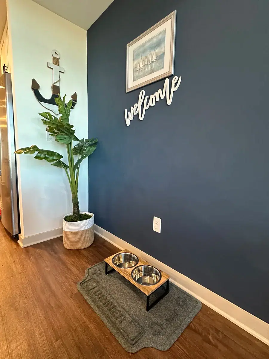 Stylish dog crate furniture with treats and décor